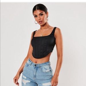 Black satin corset cropped tank top